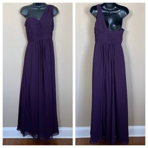 Bill Levkoff Plum Purple One Shoulder Long Evening Gown RN 82955